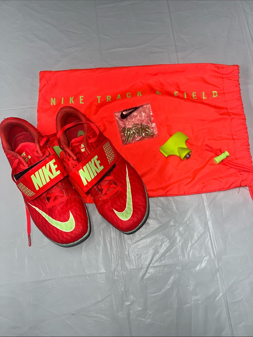 Nike Zoom Track & Field Athletic Spike Shoes Crew Orange Volt with Bag & Tool